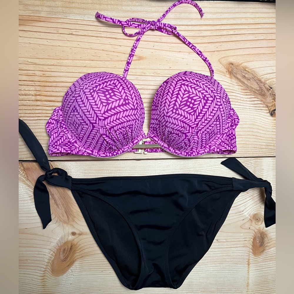Victoria’s Secret Miraculous Bikini. Fun Pink and Purple Geometric Design.